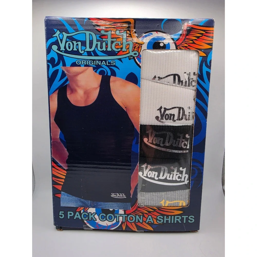 Von Dutch Originals Mens 5 Pack Cotton Blend A-Shirts Ribbed Tank Tops Medium